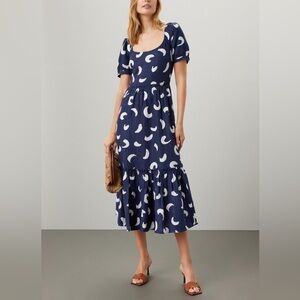 Polo Ralph Lauren Blue and White Midi Dress 100% Linen
